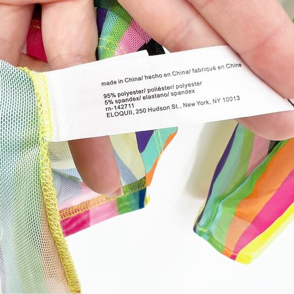 NEW Eloquii Colorful Stripe Twist Cut Out Neck Mesh Long Sleeve Top 14/16 - Picture 8 of 9